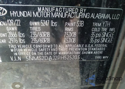 2023 Hyundai Santa Fe Sel z USA, uszkodzony, nr VIN 5NMS2DAJ2PH525203